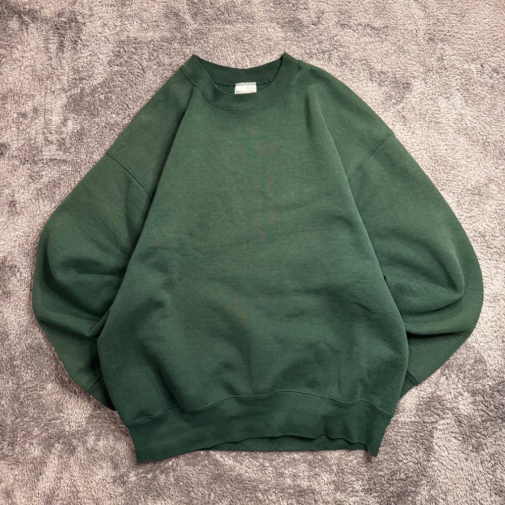 90s Heavyweight Sweatshirt Mens Large Faded Forest Green Crewneck Vintage